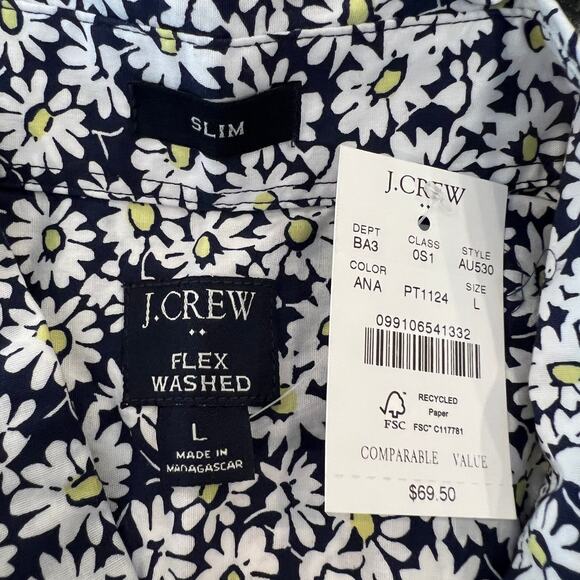 NWT J. Crew Men's Navy & White Short-Sleeve Floral/Daisy-Print Shirt - SIZE L - Picture 6 of 7